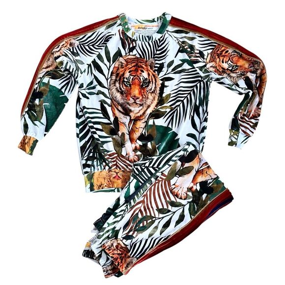 Aviator Nation Pants - Aviator Nation Jungle Tiger Classic Velvet Stripe Sweatshirt Sweatpants Set S